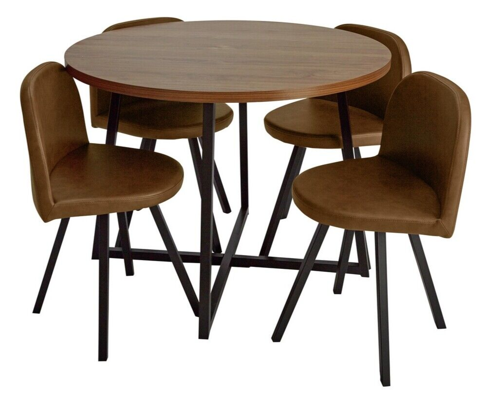 Habitat Nomad Oak Dining Table & 4 Chocolate Chairs | Modern Dining Set for Home