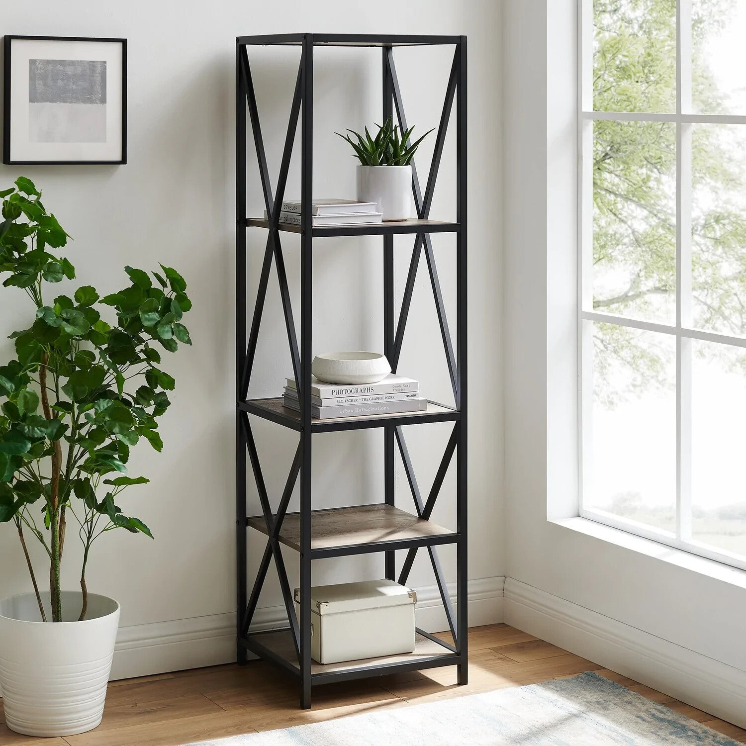 Walker Edison Metal X Wood Bookshelf - Grey Wash