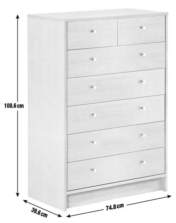 Malibu Modern 7 Drawer Chest Of Drawers Storage Cabinet - Black Brown Effect