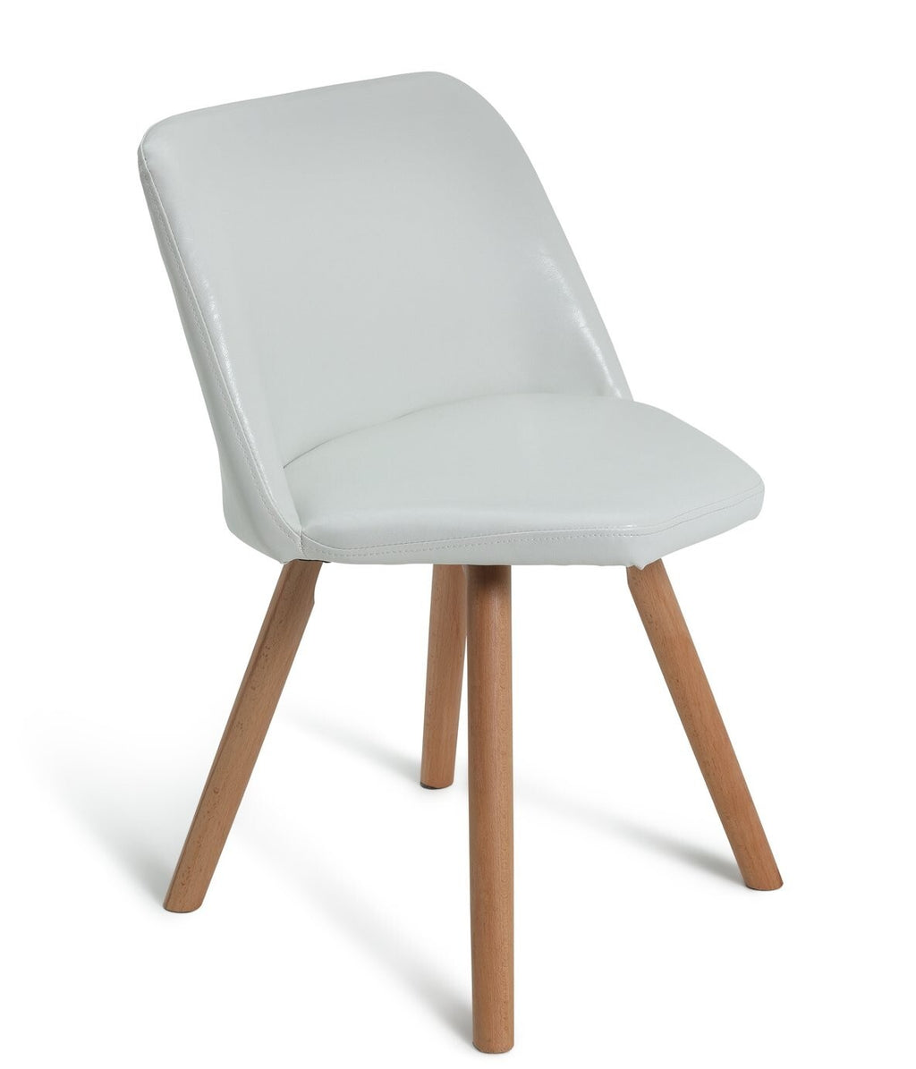 Habitat Quattro Modern Round Dining Table and 4 Chairs in White Faux Leather