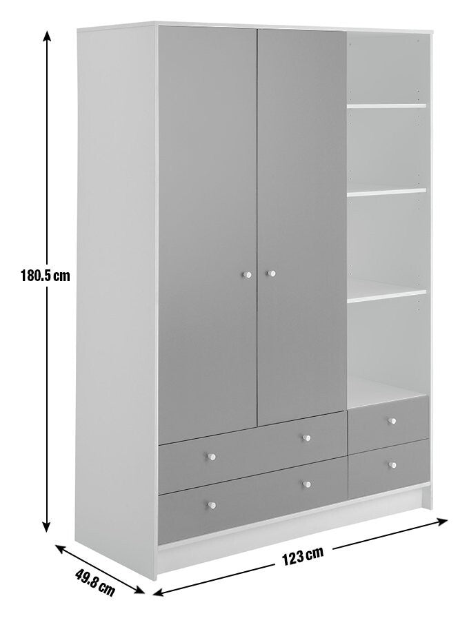 Kids Malibu 2 Door 4 Drawer Wardrobe - White
