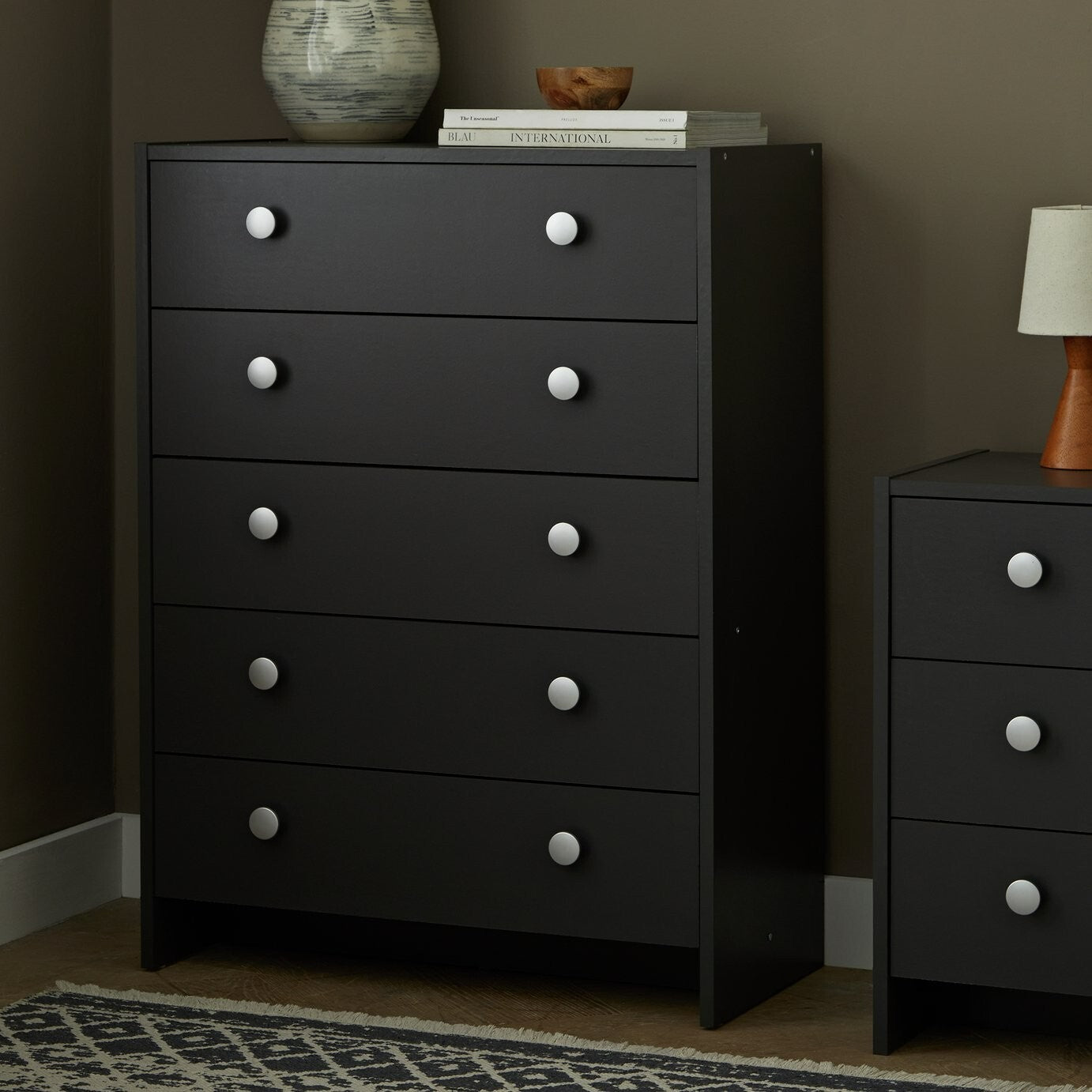 Seville 5 Chest of Drawer - Anthracite | Grey 5 Drawer Bedroom Storage Cabinet