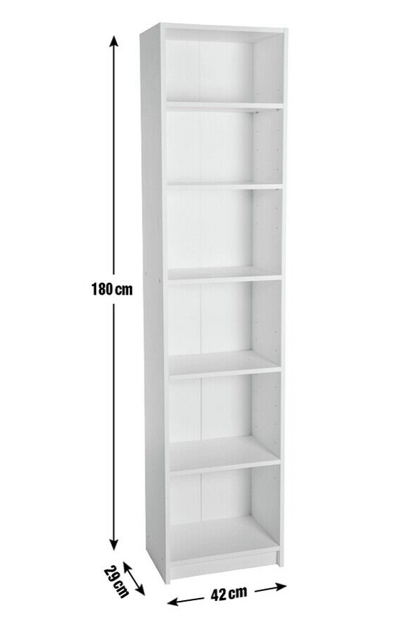 Maine Narrow 6 Shelf Bookcase - Shelving Storage Unit Display Cabinet - Oak