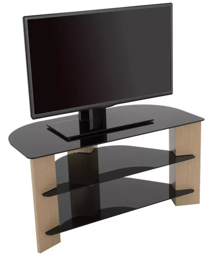 AVF Corner TV Stand With Storage Oak Eff Up to 42 Inch TV Unit Glass Black 90cm