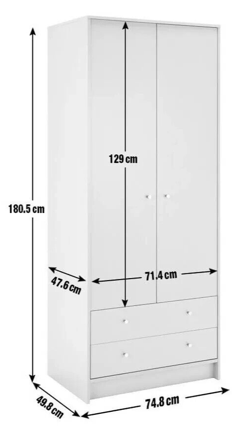Malibu 2 Door 2 Drawer Wardrobe - Soft Grey