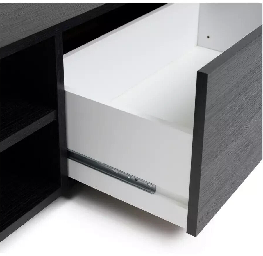 Home Squares 1 Drawer TV Unit - Black | Black TV Stand Cabinet Oak Effect Media