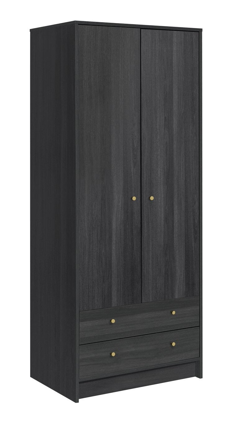 Malibu 2 Door 2 Drawer Wardrobe - Black Brown