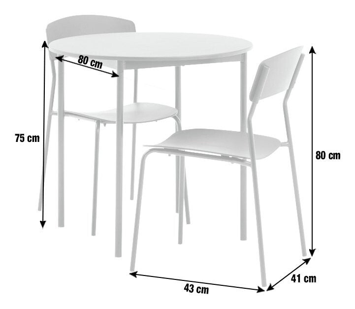 Stella Round Modern Dining Table and 2 Black Chairs 80cm - Wood Effect