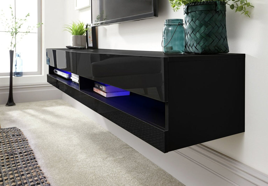 GFW Galicia 150cm LED Wall TV Unit - Black