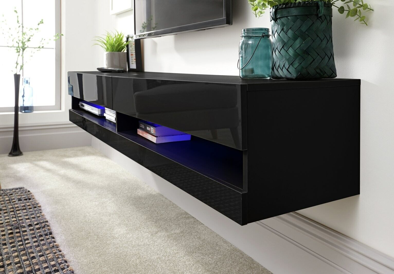GFW Galicia 150cm LED Wall TV Unit - Black