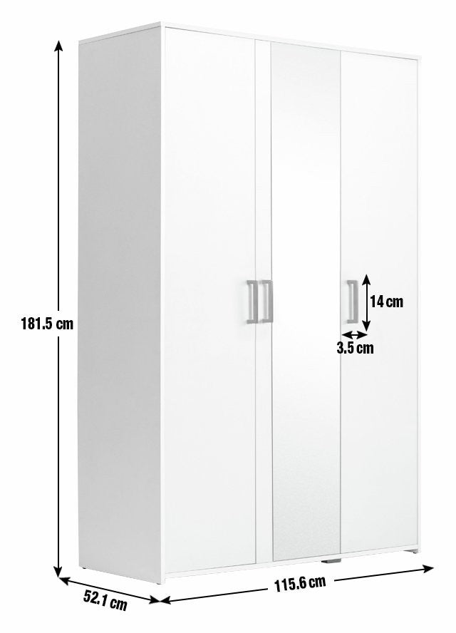 Home Oslo 3 Door Mirror Wardrobe - White | Triple wardrobe white finish