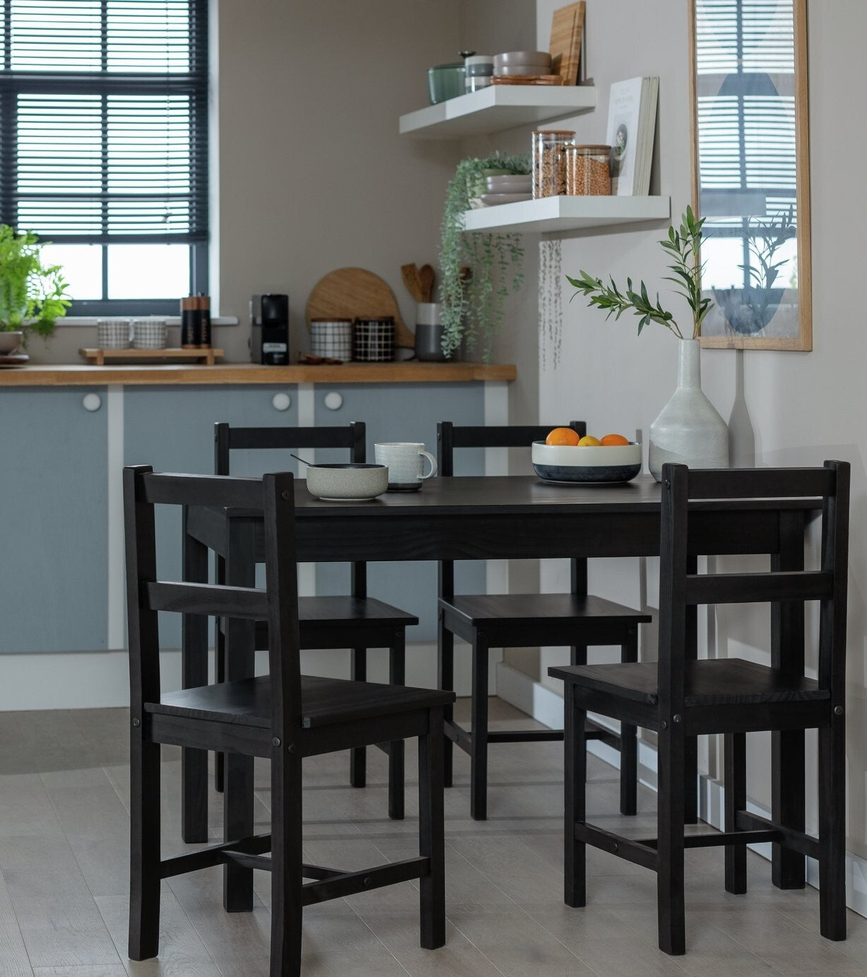 Raye Solid Wood Dining Table & 4 Black Chairs ( B Grade 42046 - 42049  )