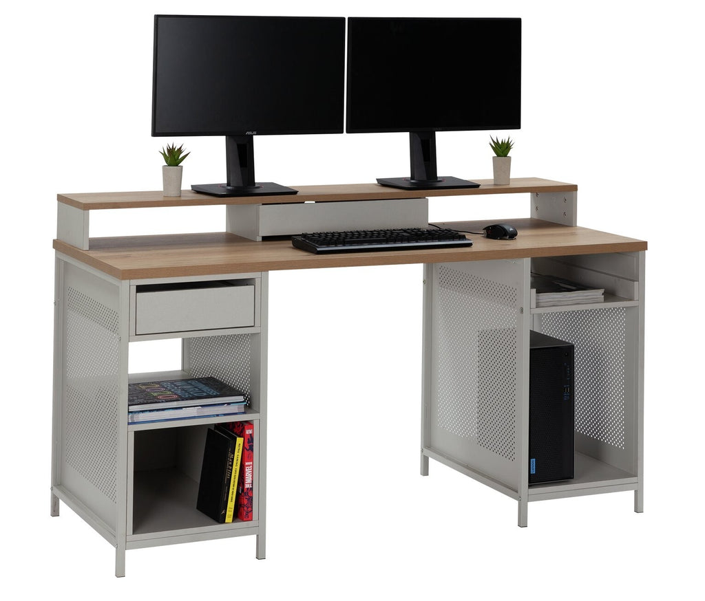 Modular 1 Drawer Gaming Desk - Oak Effect & Grey ( B Grade 46559-46563 -46564)