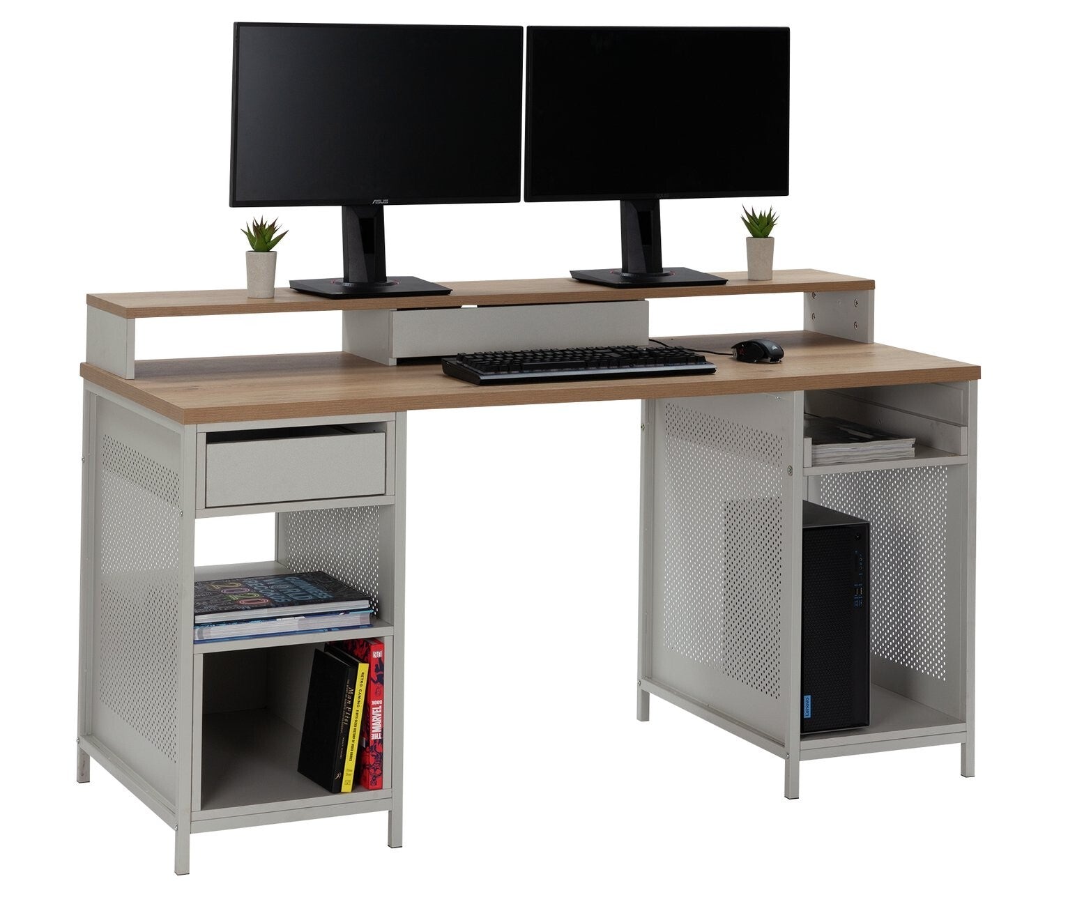 Modular 1 Drawer Gaming Desk - Oak Effect & Grey ( B Grade 46559-46563 -46564)