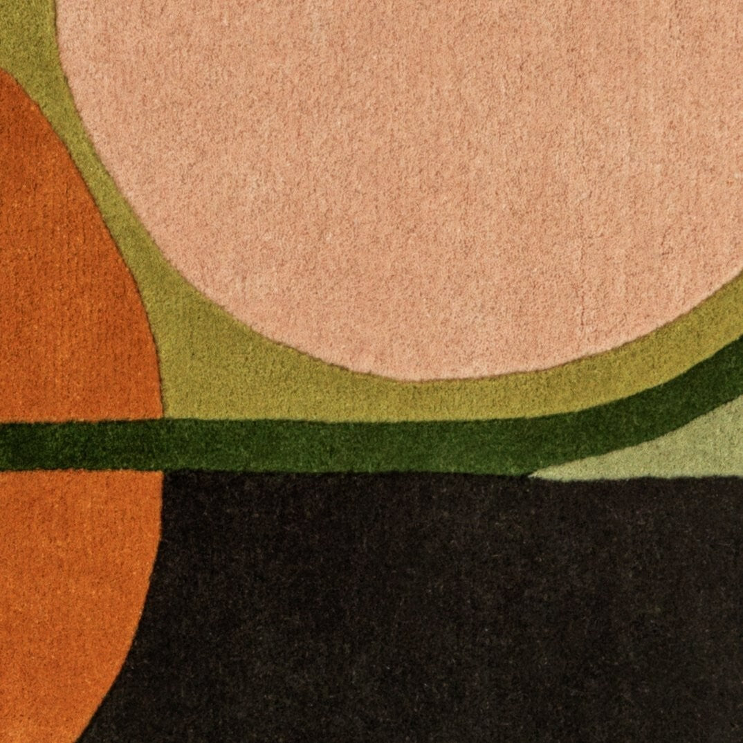 Geometric Round Wool Cut Pile Rug - 120cm