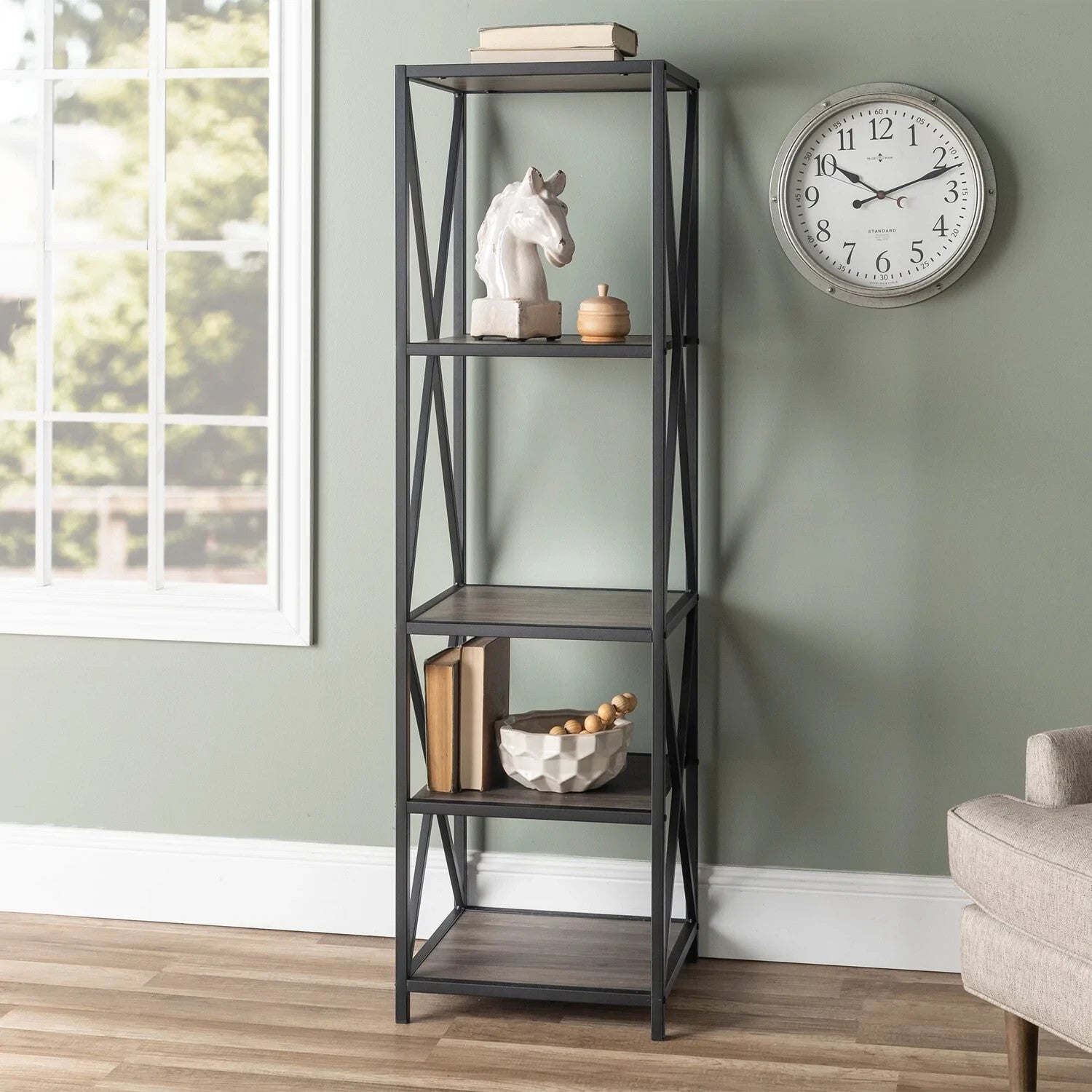 Walker Edison Metal X Wood Bookshelf - Grey Wash