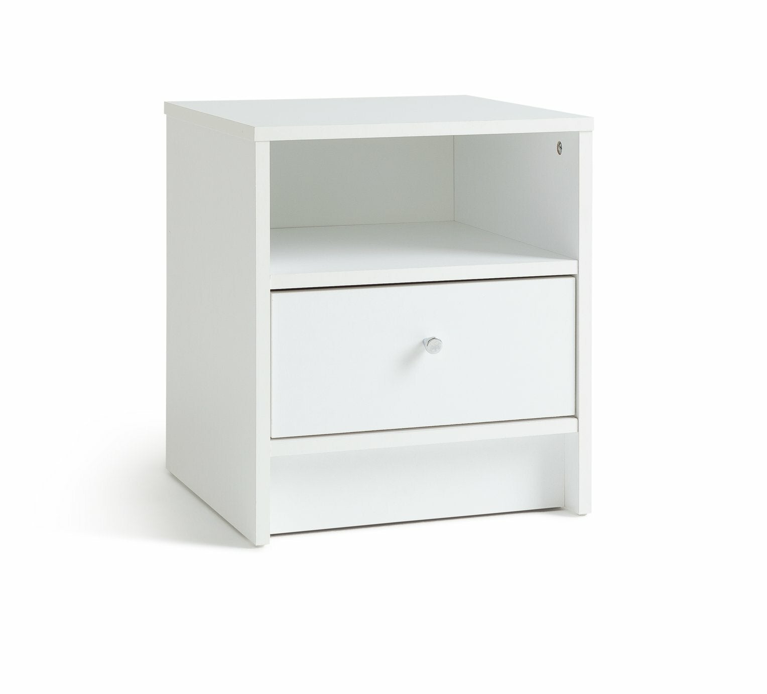 Home Malibu 1 Drawer Bedside Table White | Nightstand Compact Storage Furniture