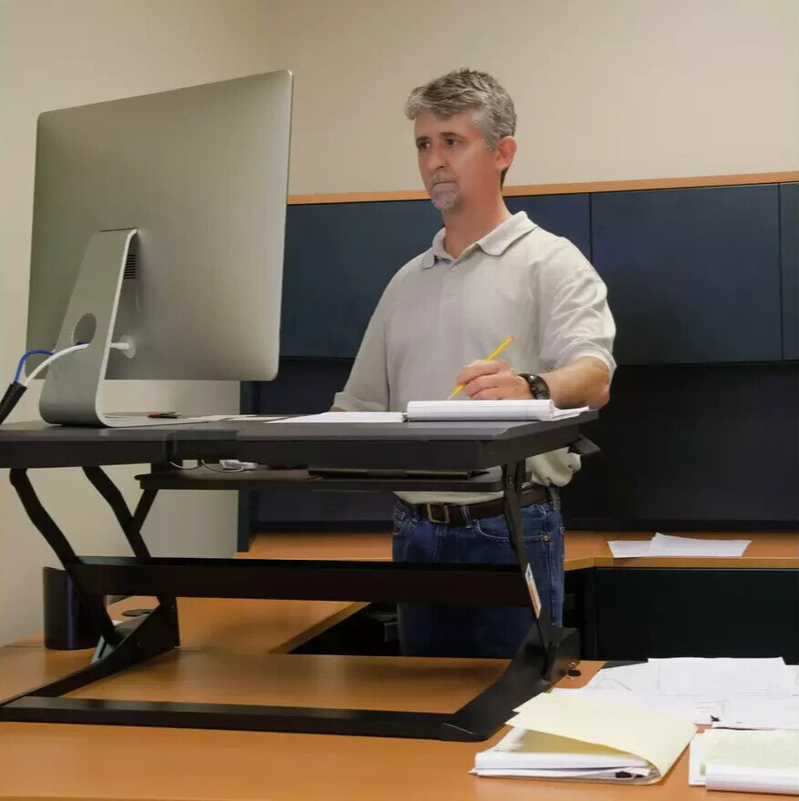 ProperAV Two-Tier Stand-Up Desk Workstation - Black