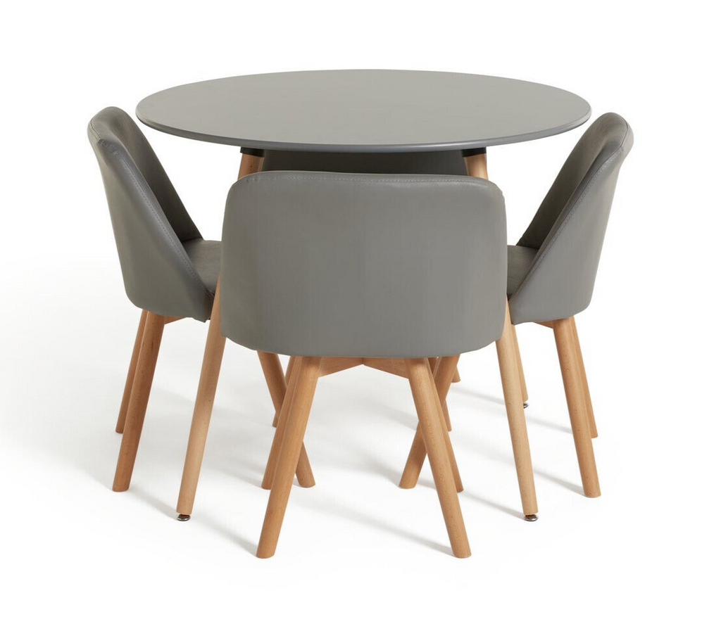 Habitat Quattro Modern Round Dining Table and 4 Chairs Grey Faux Leather Kitchen