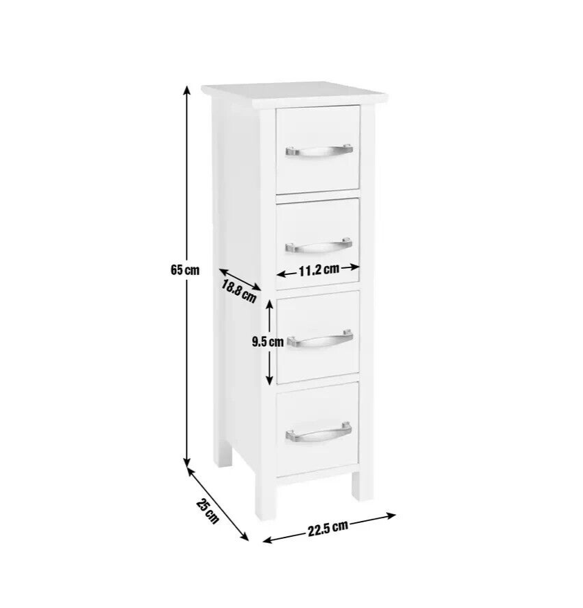 Tongue & Groove 4 Drawer Slimline Unit - White