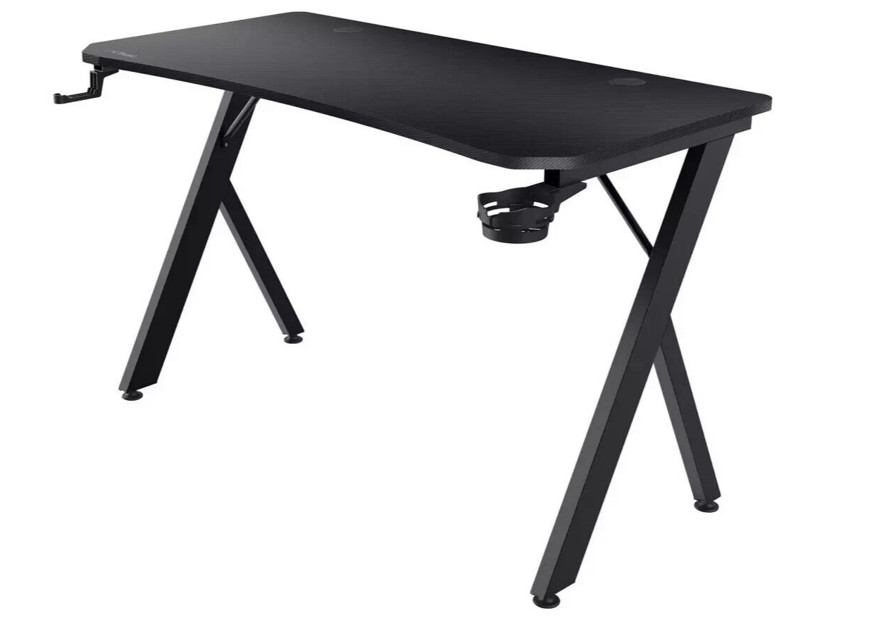 Trust GXT700 Omnius Gaming Desk - Black | Gaming Table Cup Holder Headset Hook