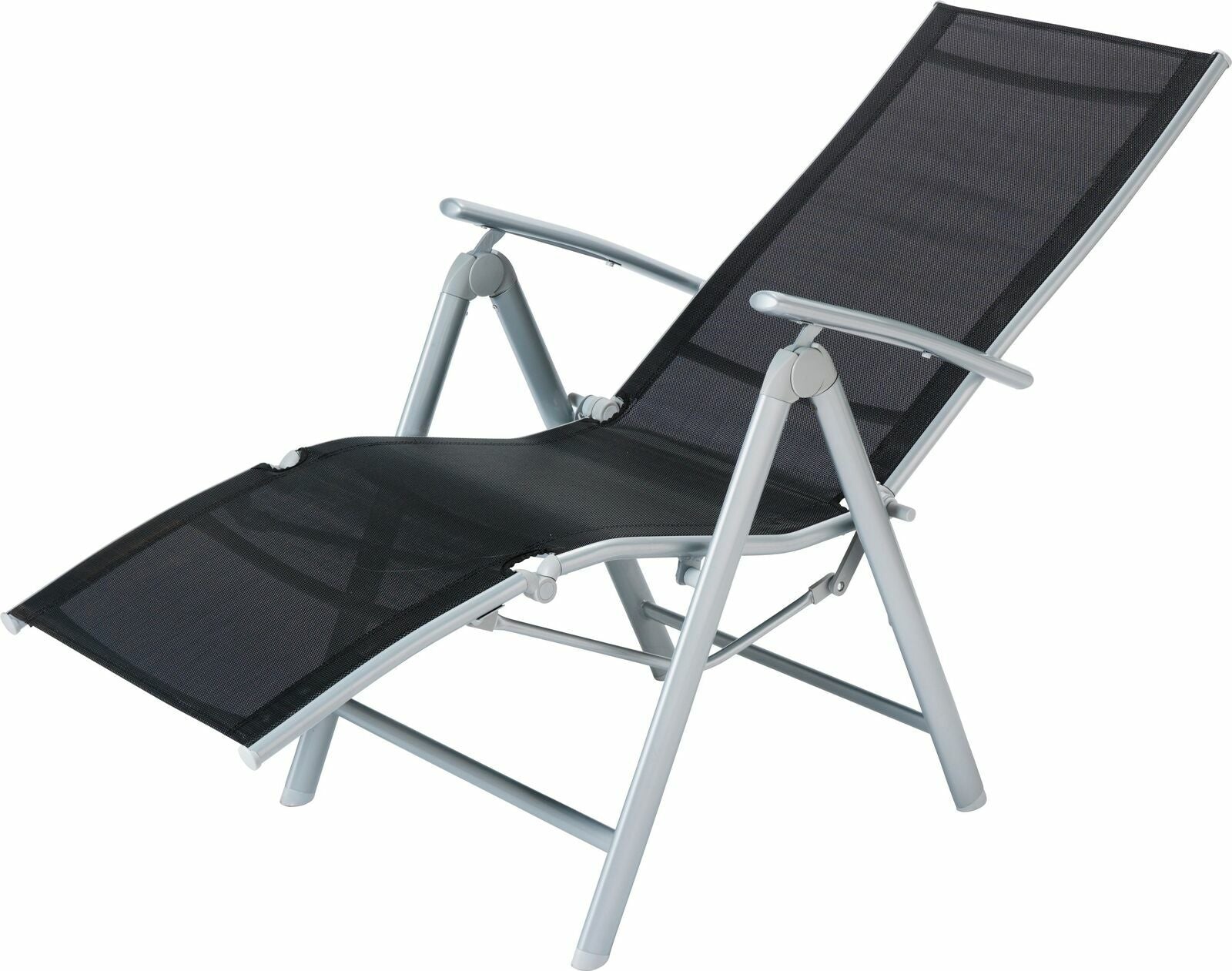 Home Malibu Folding Recliner Garden Chair Black | Outdoor Patio Relaxing Lounger