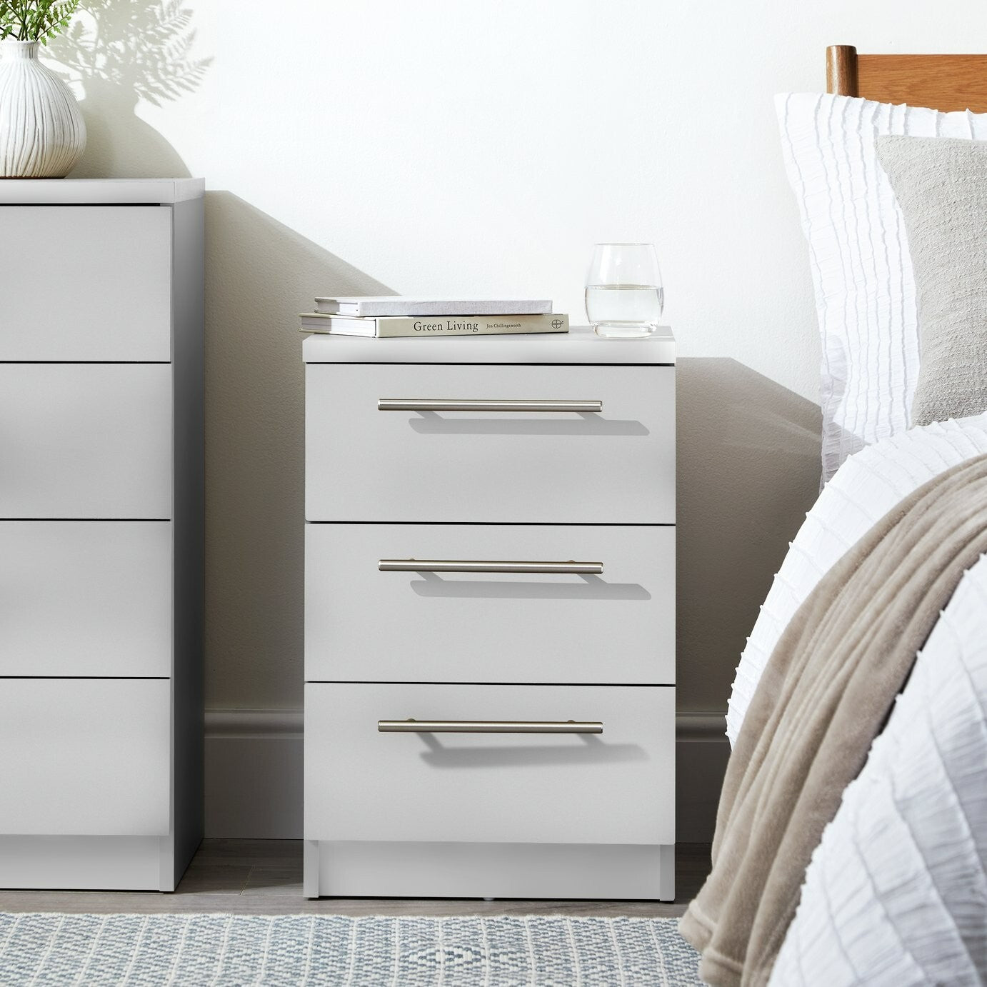 Home Brisbane 3 Drawer Bedside - Grey