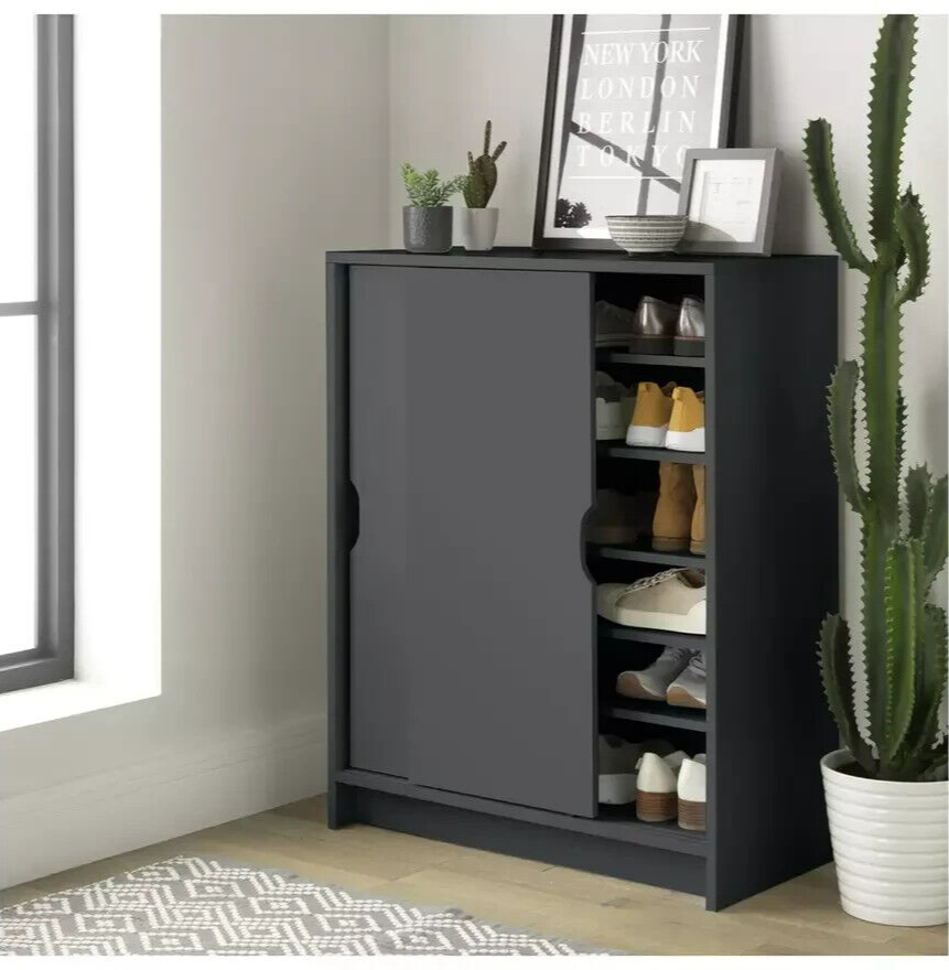 Home Chloe 2 Door Shoe Storage Cabinet - Grey | Grey Hallway Shoe Cupboard Unit