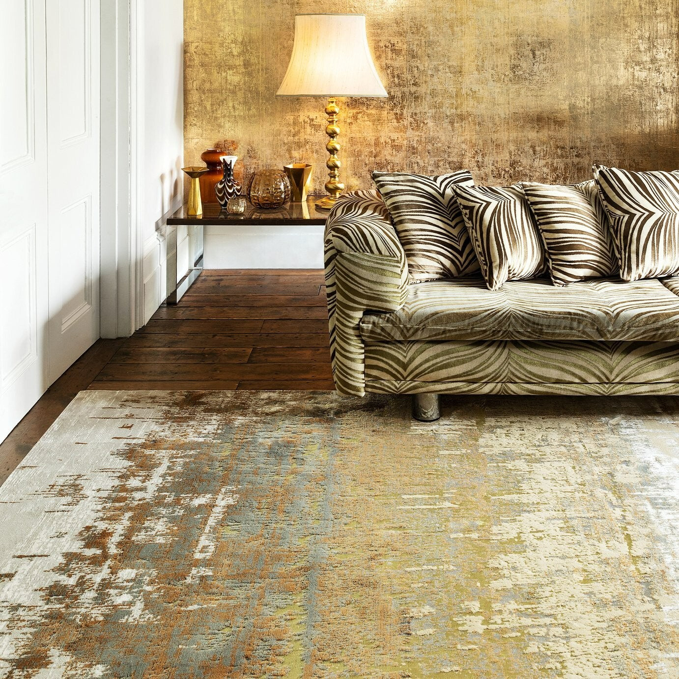 Asiatic Aurora Shiny Abstract Gold Cut Pile Rug - 170x120cm