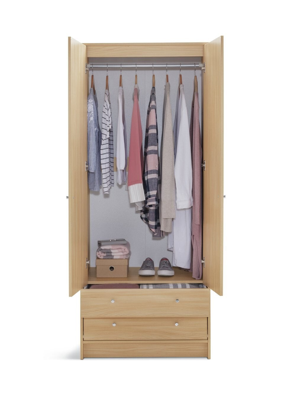 Malibu 2 Door 2 Drawer Wardrobe - Beech Effect |Bedroom Storage Unit for Clothes