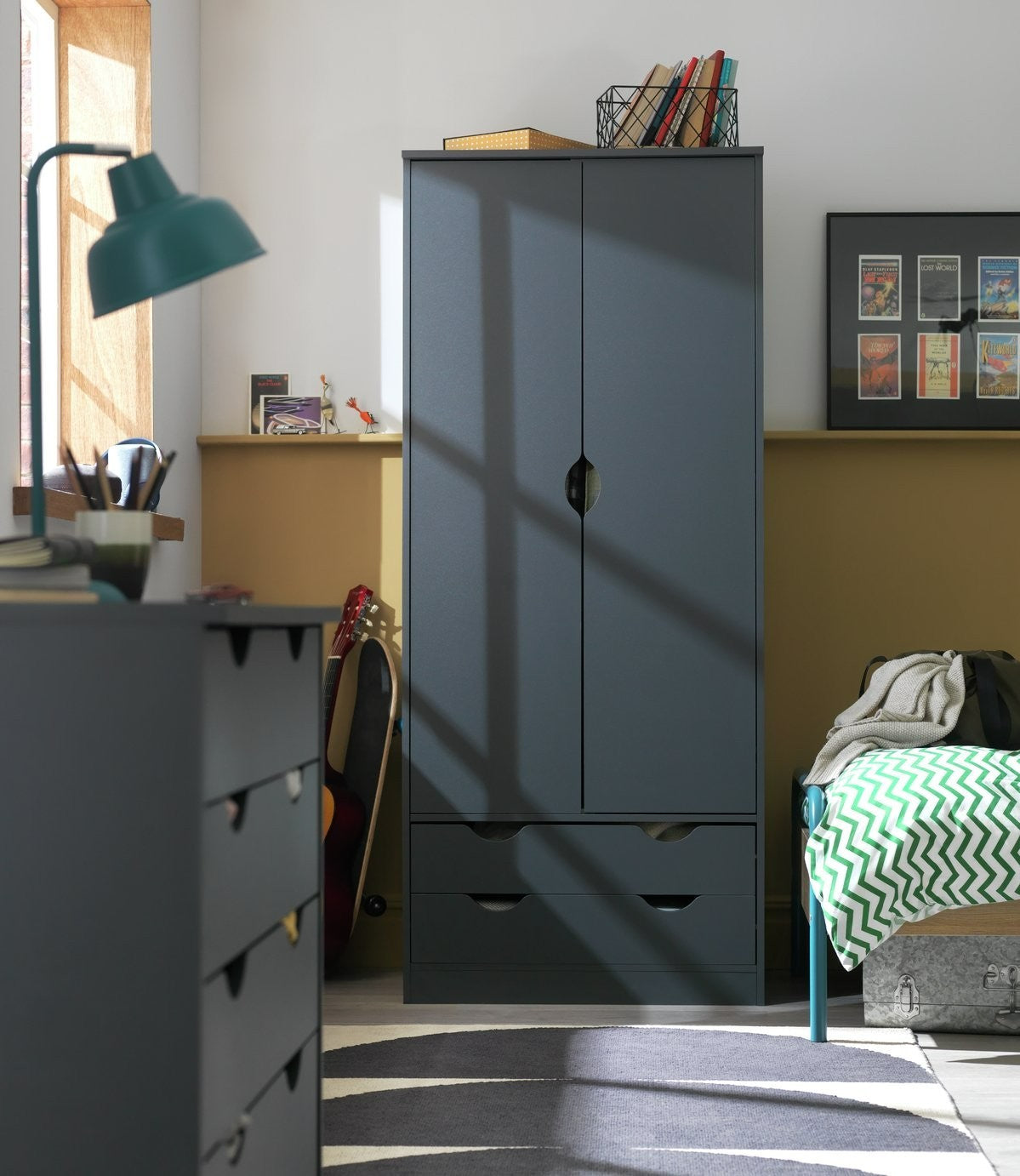 Pagnell 2 Door 2 Drawer Wardrobe - Grey | compact wardrobe