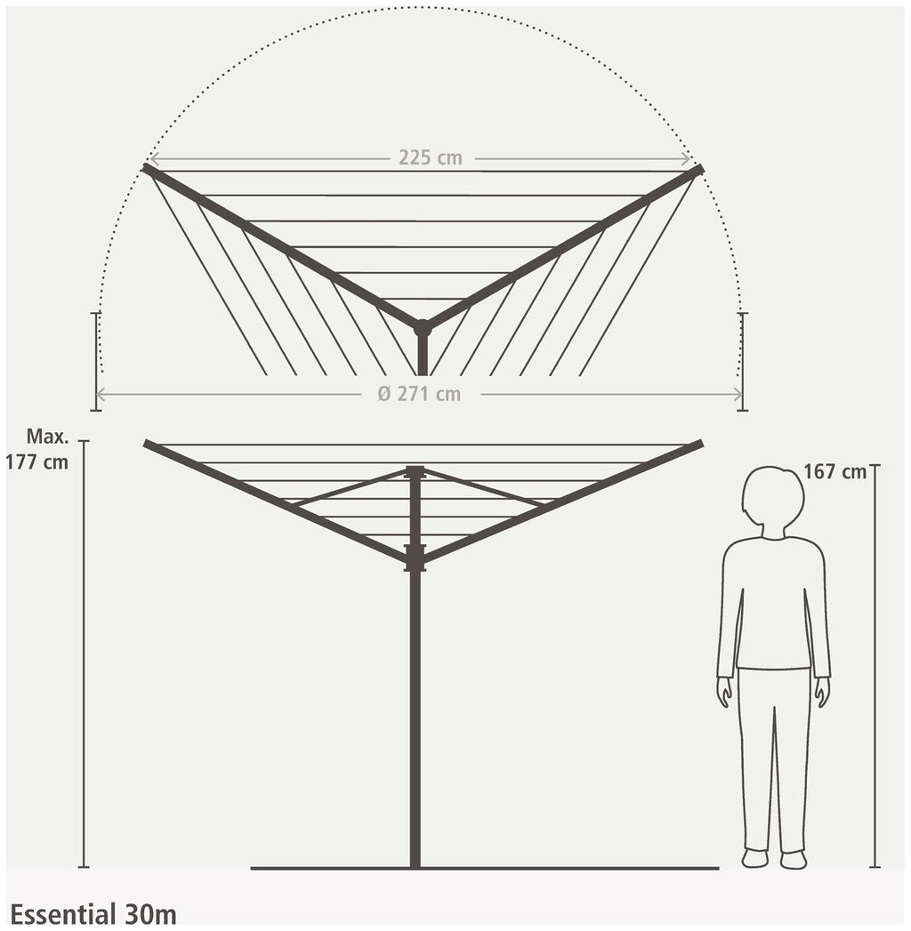 Brabantia Essential 30m 3 Arm Rotary Airer with Ground Tube