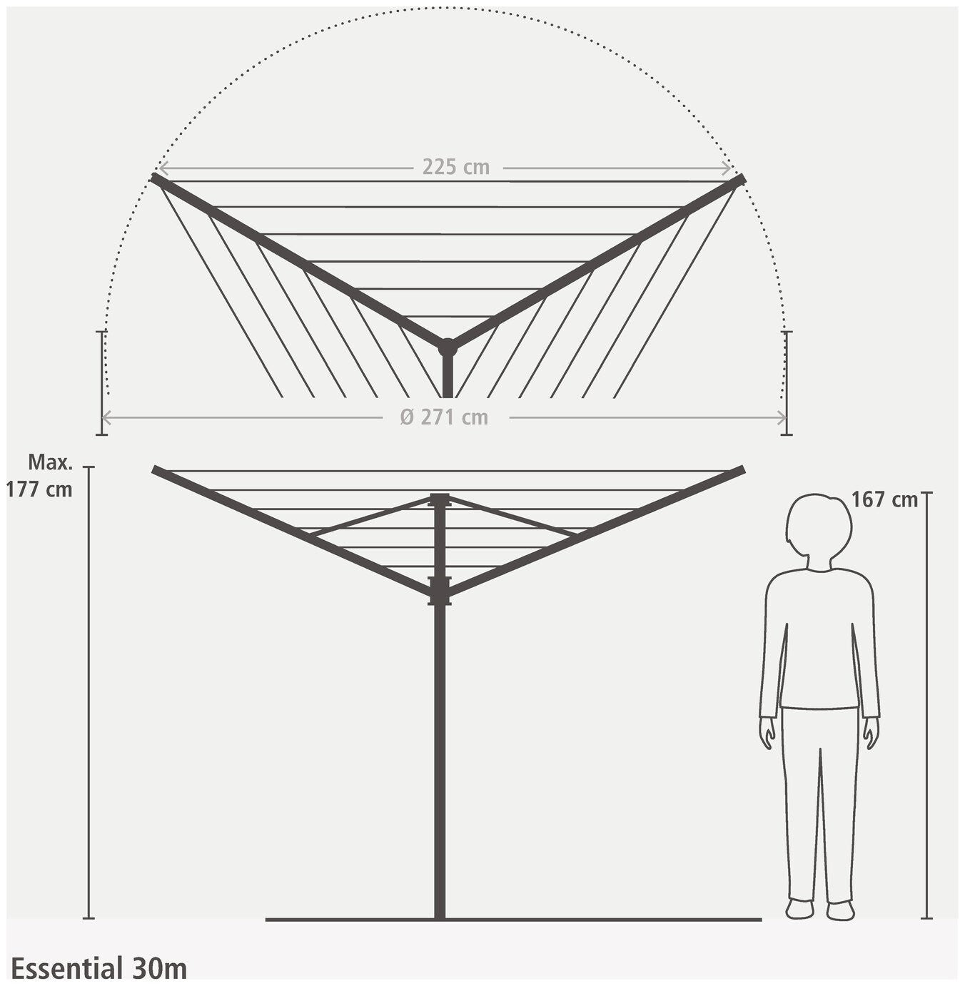 Brabantia Essential 30m 3 Arm Rotary Airer with Ground Tube