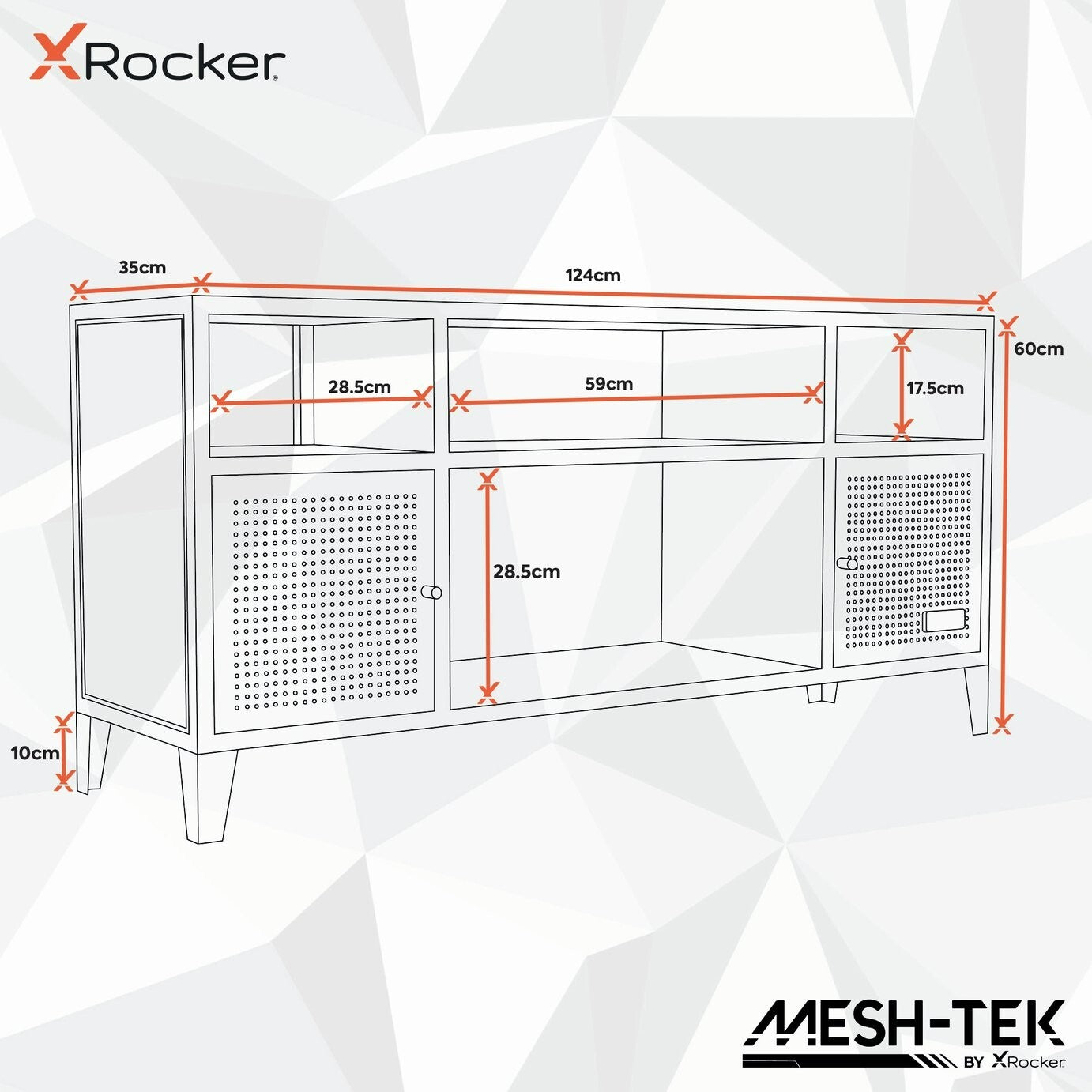 X Rocker Mesh-Tek 2 Door TV Unit - Black & Red