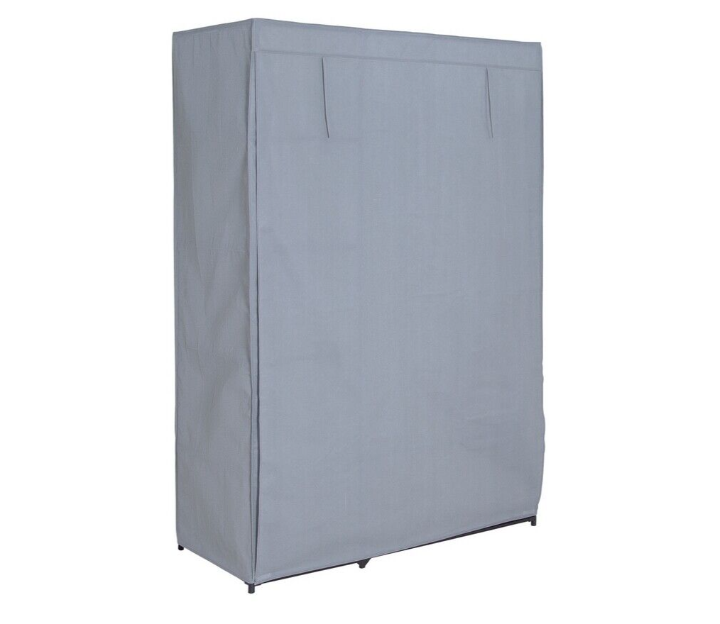 Home Covered Double Wardrobe with Storage - Grey | Bedroom Clothes Organizer