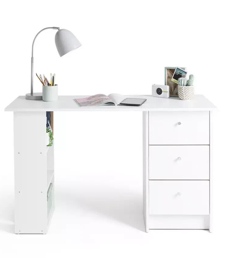 Home Malibu 3 Drawer Office Desk - White | Storage Desk for Home Office or Study