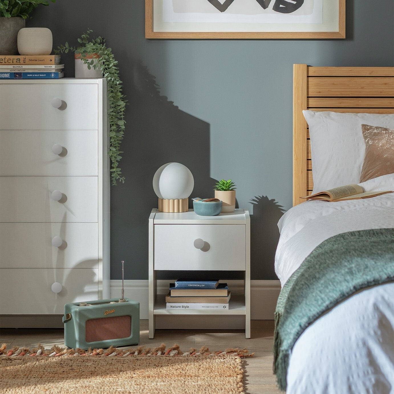Home Seville 1 Drawer Bedside Table - White | Nightstand Storage for Bedroom Use