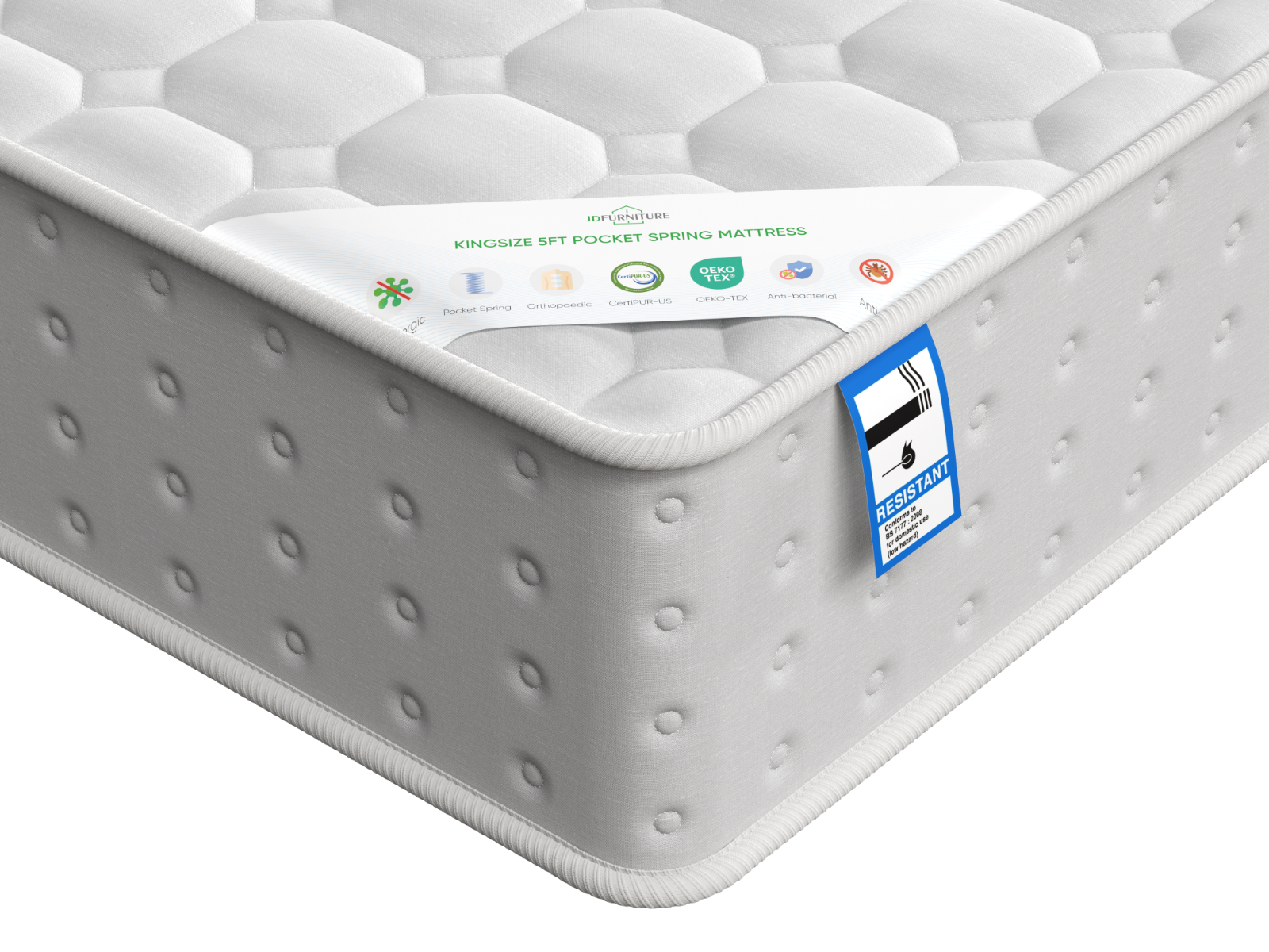 Yani Kingsize Metal Bed Frame - White With Kingsize 1000 Pocket Sprung Mattress