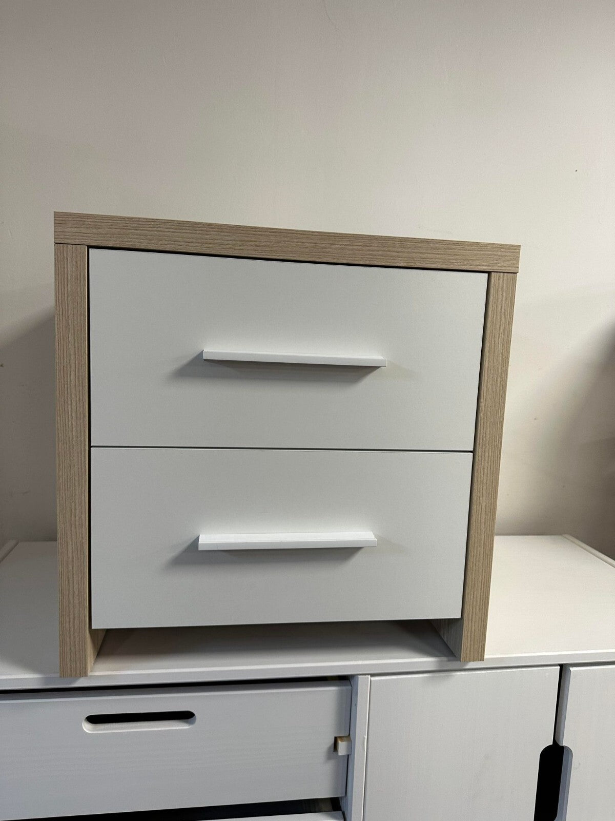 Broadway 2 Drw Bedside Table - White & Oak