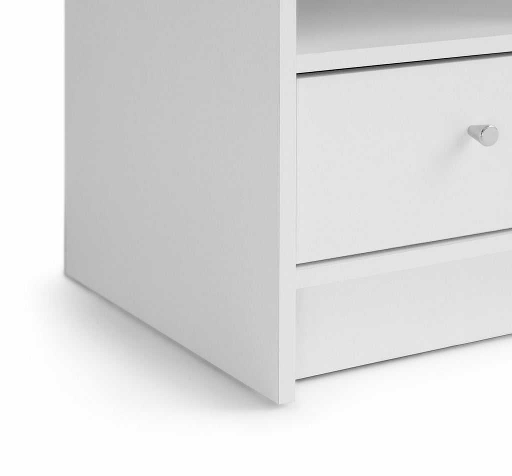 Home Malibu 1 Drawer Bedside Table White | Nightstand Compact Storage Furniture