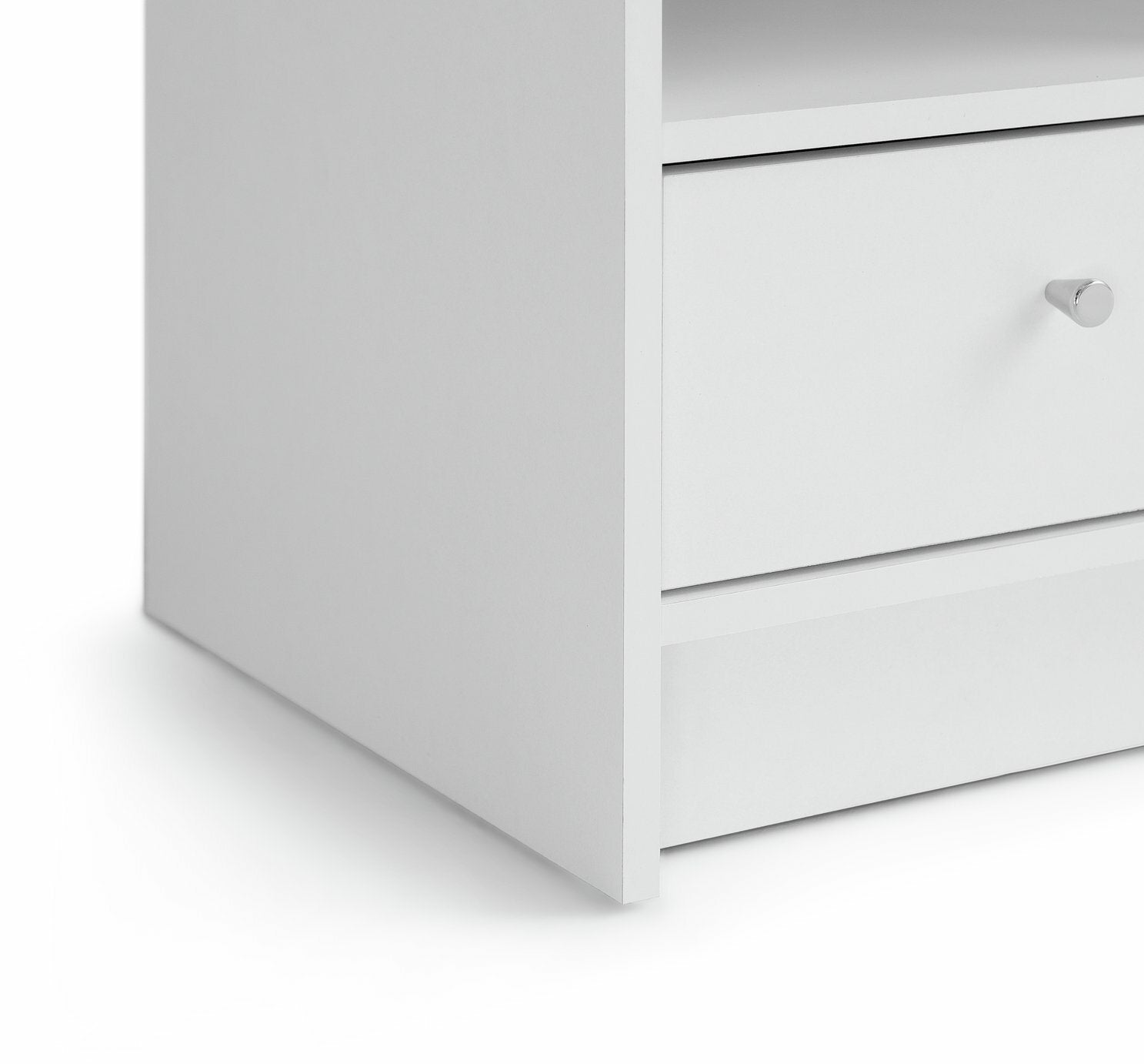 Home Malibu 1 Drawer Bedside Table White | Nightstand Compact Storage Furniture