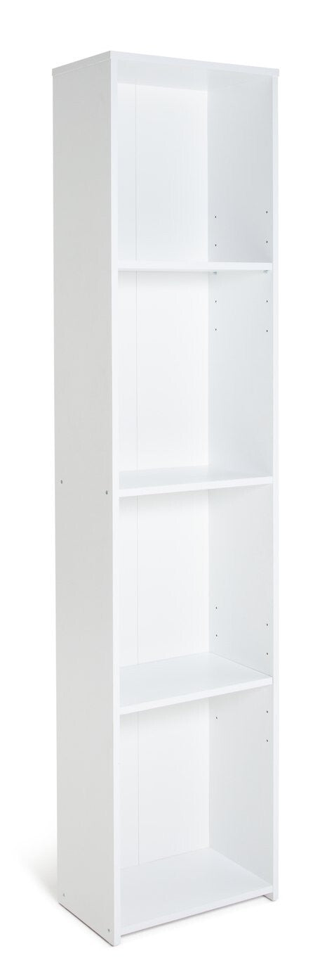 Home Malibu Narrow Bookcase - White | Bookshelf Storage Cabinet for Living Room