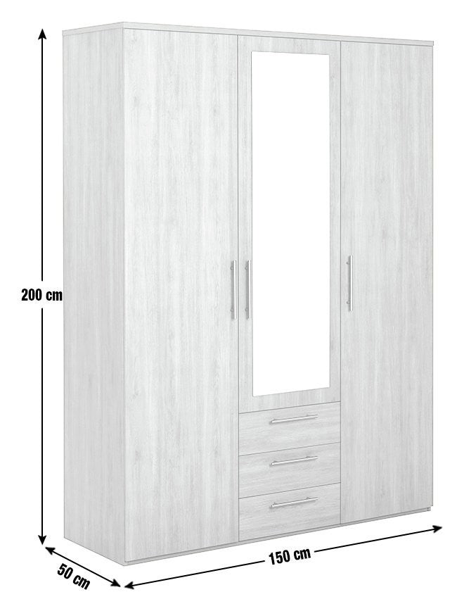 Home Brisbane 3 Door 3 Drawer Wardrobe – GreyOak | Wardrobe with storage