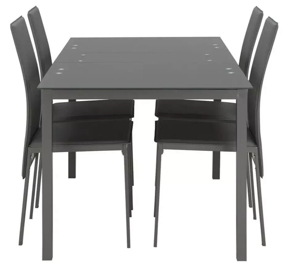 Home Lido Glass Dining Table & 4 Grey Chairs | Modern Kitchen Furniture