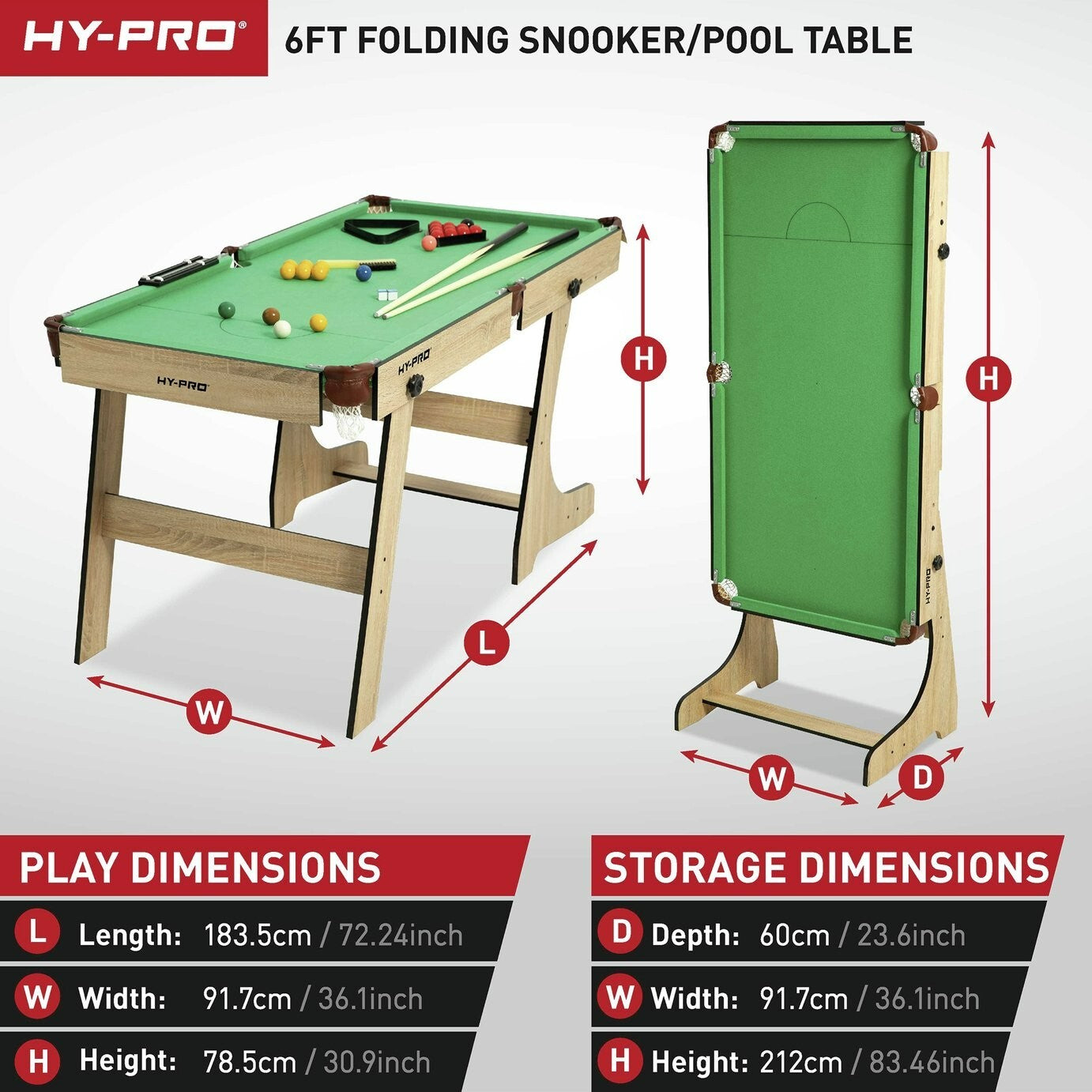 Hy-Pro 6ft Folding Snooker and Pool Table - Oak