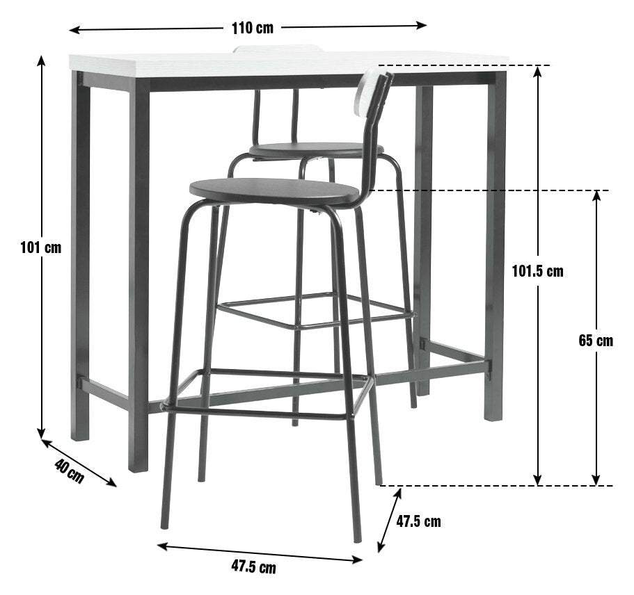 Habitat Zayn Wood Effect Bar Table & 2 Black Chairs