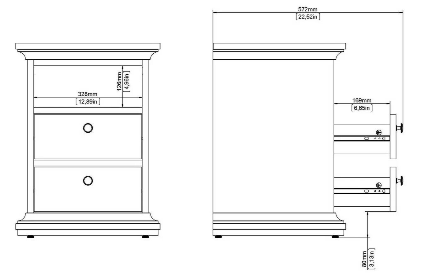 Tvilum Paris 2 Drawer Bedside Table - White