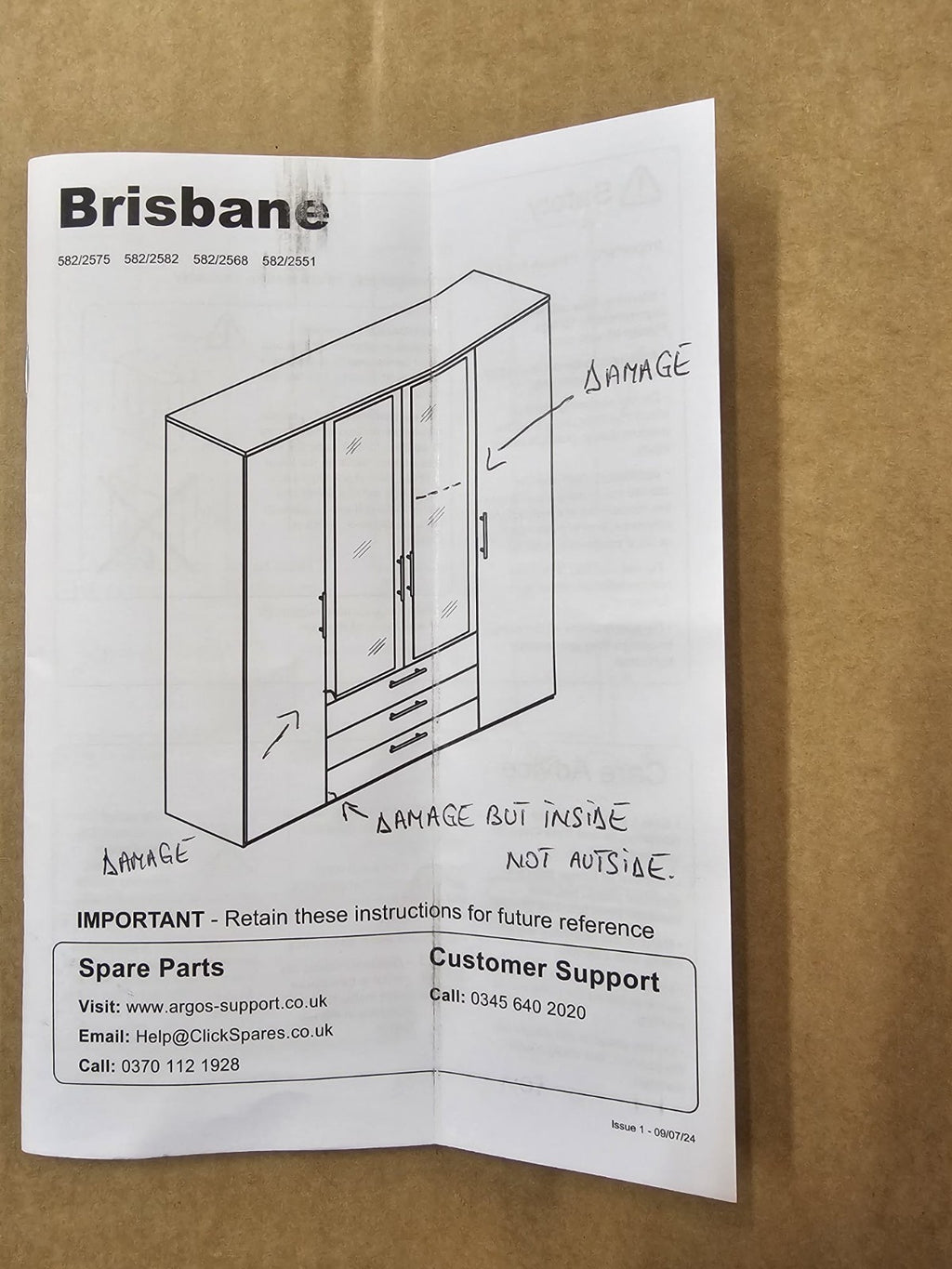 Brisbane 4 Door 3 Drawers Wardrobe - Grey ( B Grade )