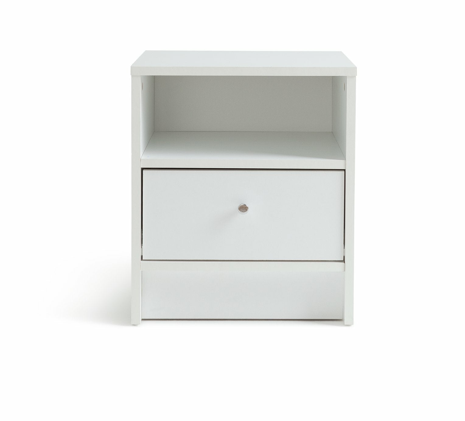 Home Malibu 1 Drawer Bedside Table White | Nightstand Compact Storage Furniture