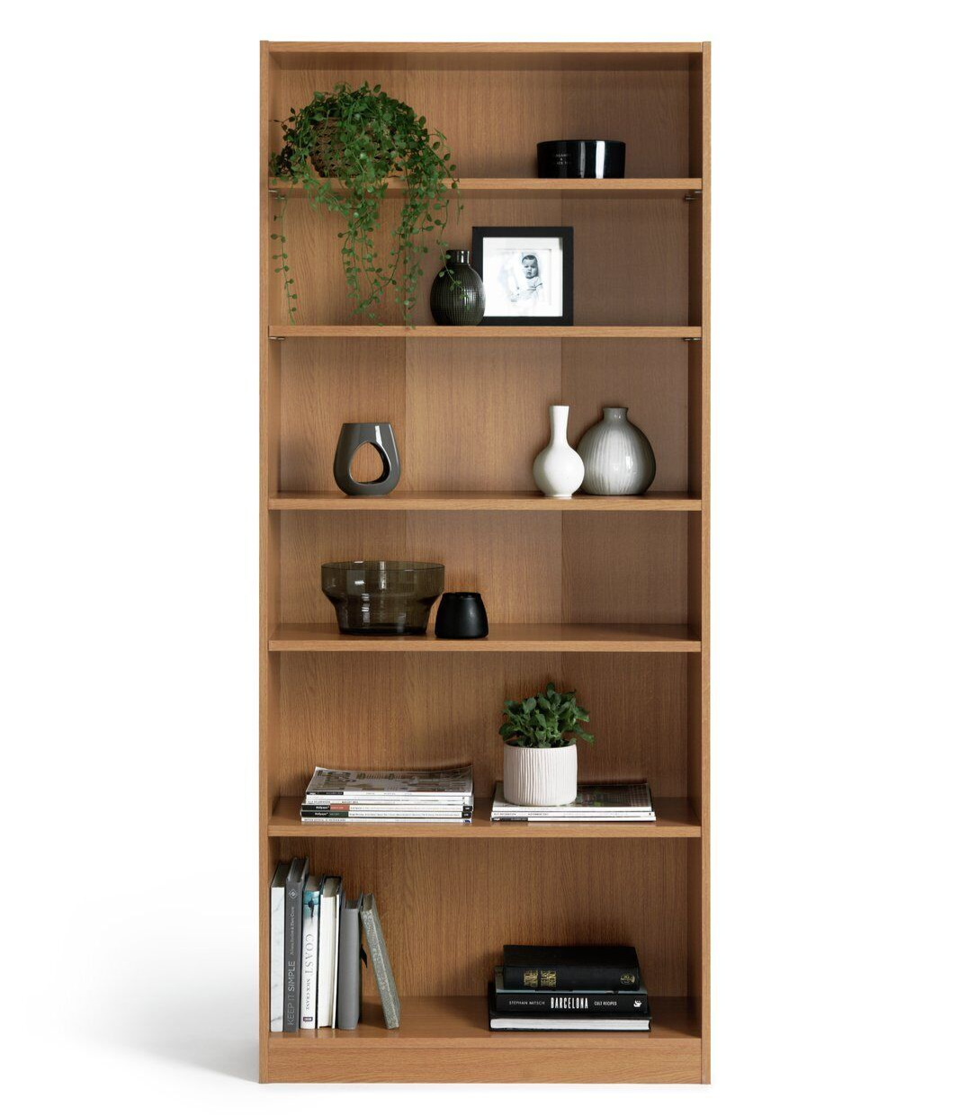 Maine Deep 6 Shelf Bookcase - Shelving Storage Unit Display Cabinet - Oak Effect